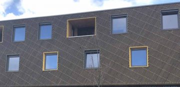 Pflege- und Wohnkomplex Ilmenau, Fassade mit moderner Holzgestaltung, Pflege- und Wohnkomplex Ilmenau