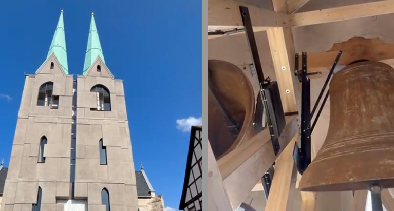 Ellrich, sanierte Kirch hat wieder ihre Kirchturmspitzen zurück, die Glocken sind wieder im sanierten Glockenstuhl montiert